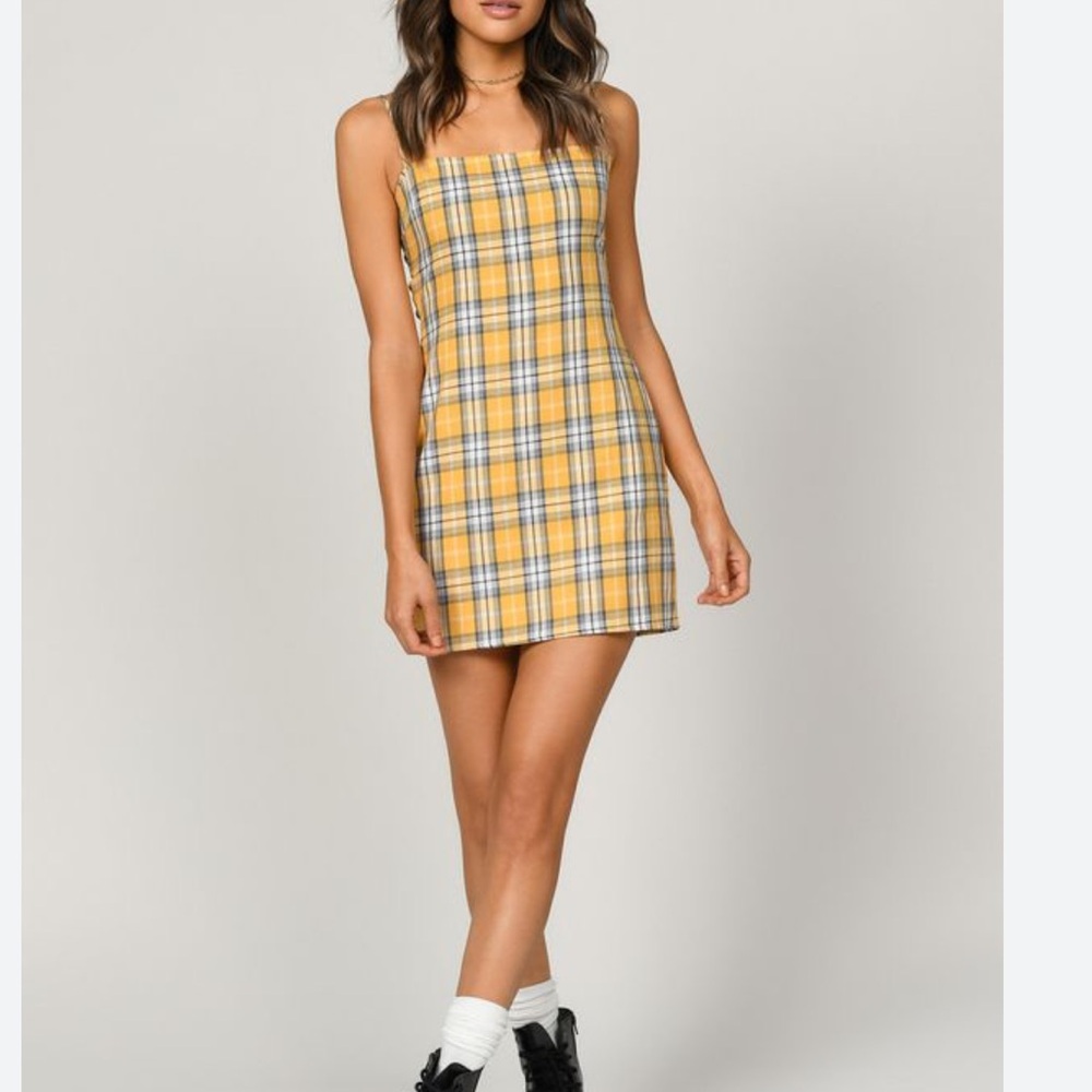Yellow Plaid Sleeveless Dress